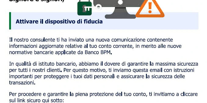 Pagina fake usata nella campagna phishing Banco BPM