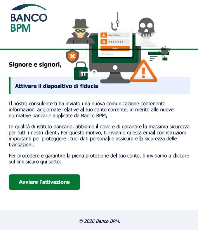 Pagina fake usata nella campagna phishing Banco BPM