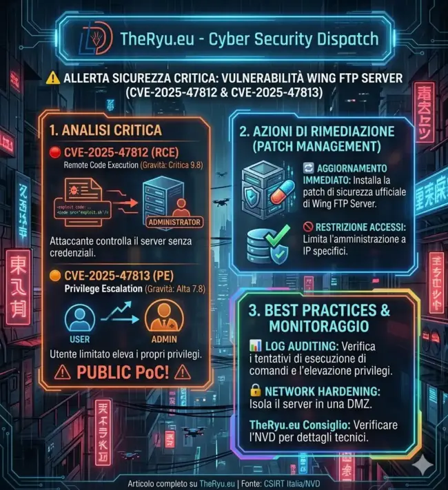 Allerta Wing FTP Server per le CVE-2025-47812 e CVE-2025-47813
