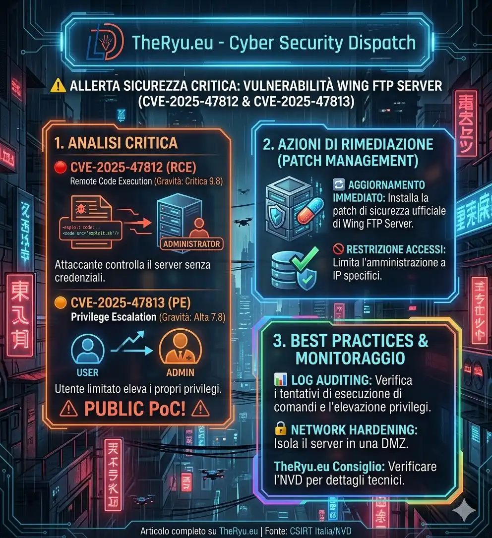 Allerta Wing FTP Server per le CVE-2025-47812 e CVE-2025-47813