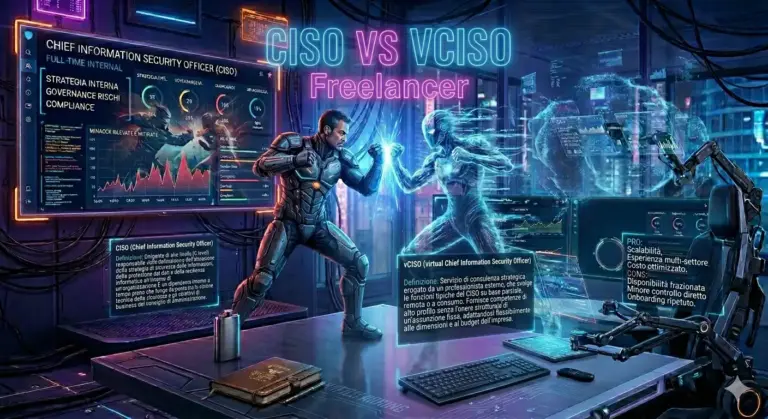 CISO vs VCISO Dirigente di alto livello o Servizio di consulenza strategica Freelancer; Pro e contro delle 2 figure professionali