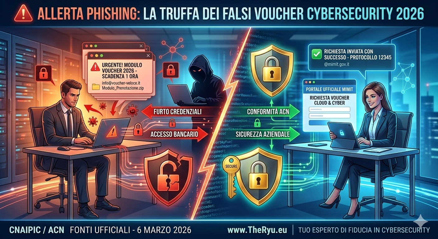 Attenzione alla nuova campagna di phishing in Italia: Falsi Voucher Cybersecurity 2026 nascondono malware. Scopri come riconoscere la truffa e proteggere la tua azienda.
