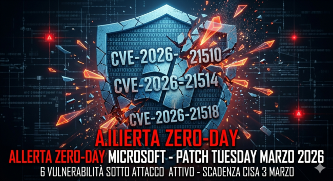 zero-day microsoft marzo 2026 Allerta CISA: 6 vulnerabilità Zero-Day colpiscono Windows e Office. Scopri come proteggere la tua rete prima della scadenza del 3 marzo 2026.